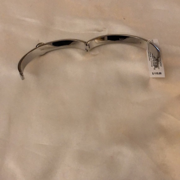 Michael Kors Silver Tone Stainless Steel Navy Blue Enamel Bangle MK Logo NWT Box - Picture 11 of 15